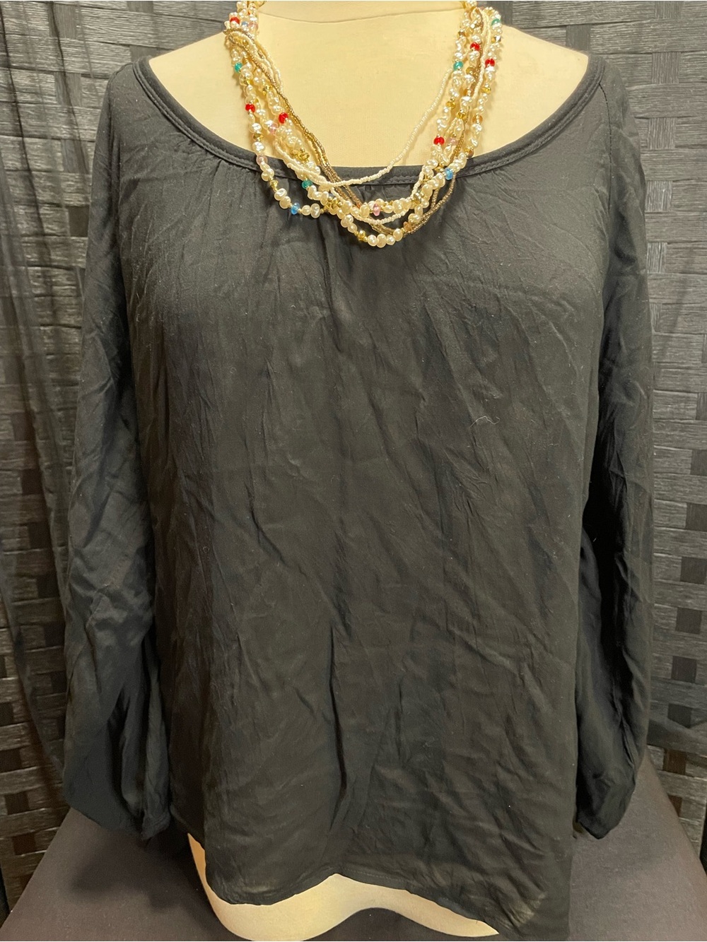 LOFT Black Long-Sleeve Scoop Neck Tunic